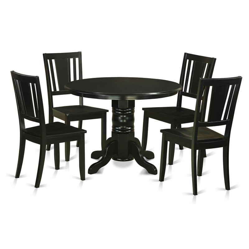 East West Furniture Shelton 5-piece Wood Dining Table and Chairs in Black