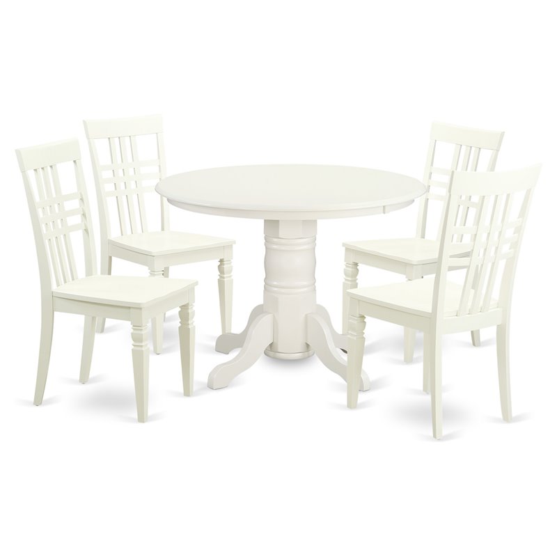 East West Furniture Shelton 5-piece Wood Dinette Table Set in Linen White