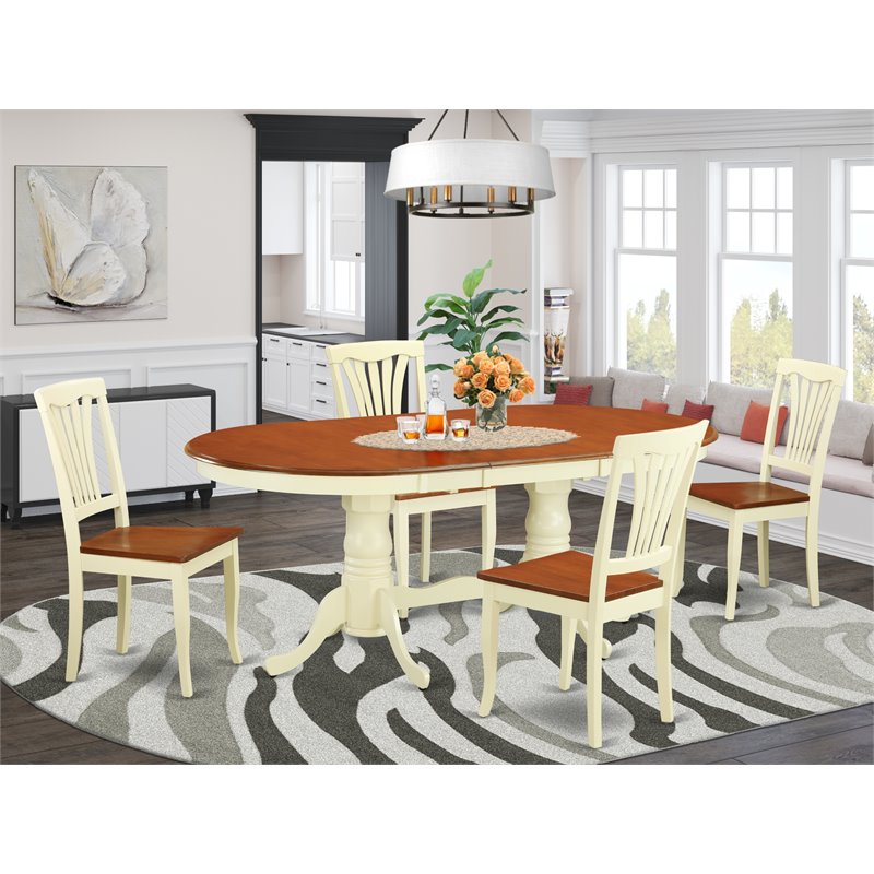 East West Furniture Plainville 5-piece Wood Dining Set in Buttermilk/Cherry