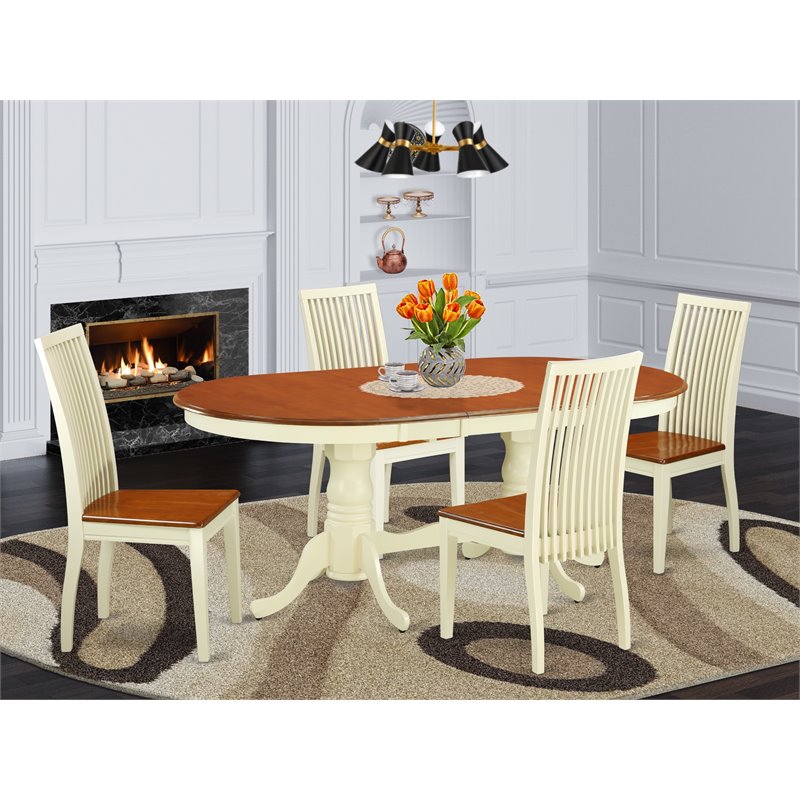 East West Furniture Plainville 5-piece Dining Table Set in Buttermilk/Cherry