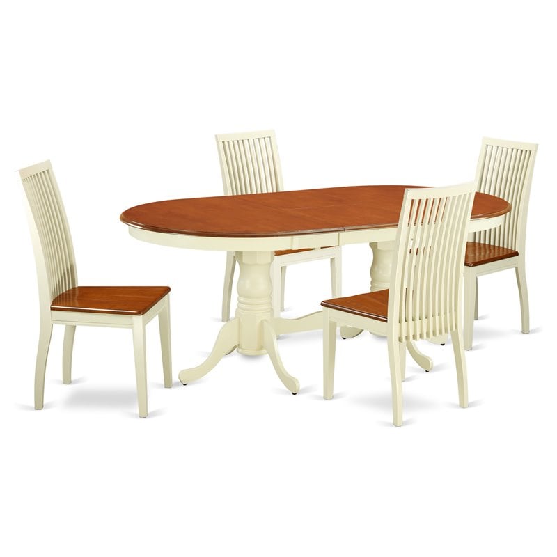 East West Furniture Plainville 5-piece Dining Table Set in Buttermilk/Cherry