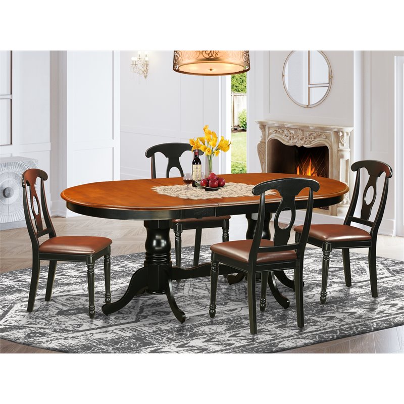 East West Furniture Plainville 5-piece Dining Set with Leather Seat in Black
