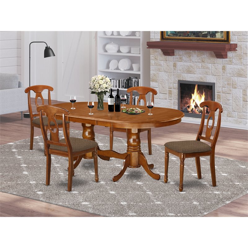 East West Furniture Plainville 5-piece Wood Dinette Set in Saddle Brown