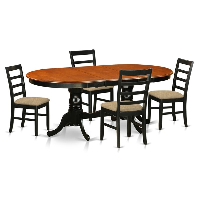 East West Furniture Plainville 5-piece Wood Dining Table and Chair Set in Black