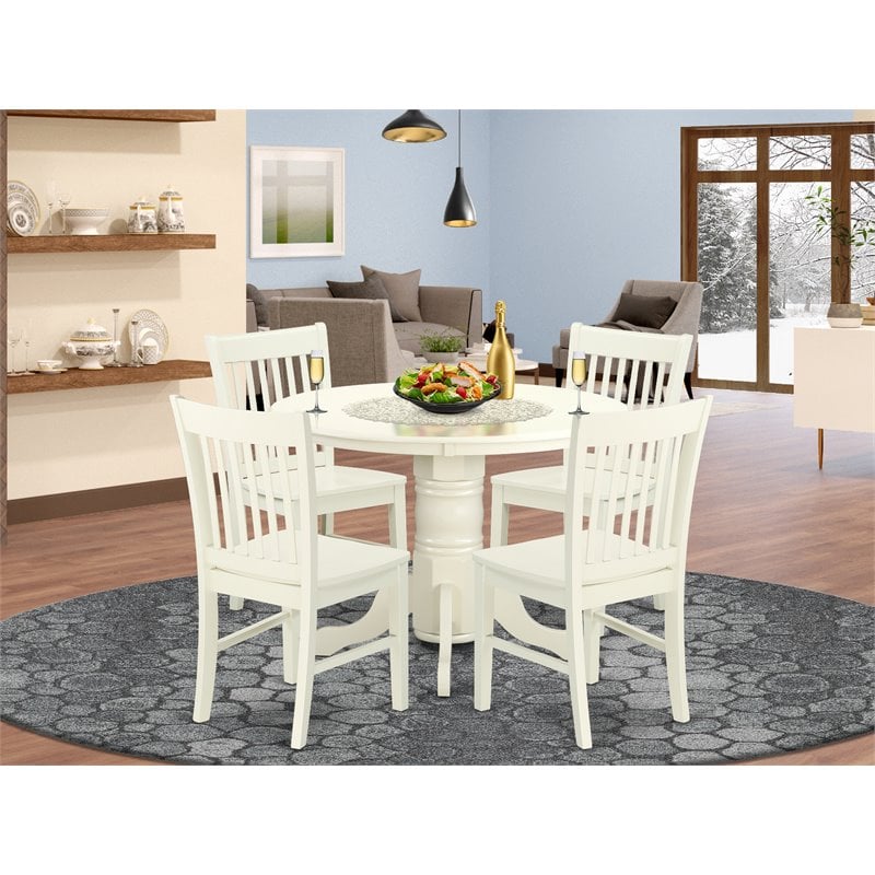 East West Furniture Shelton 5-piece Wood Dinette Table and Chairs in White