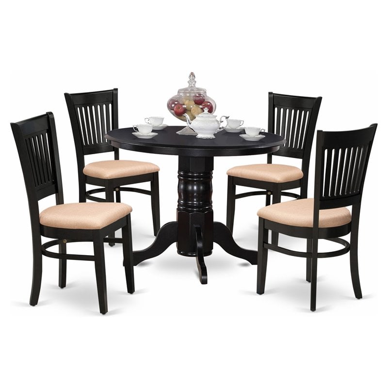East West Furniture Shelton 5-piece Wood Dining Set with Cushion Chairs in Black