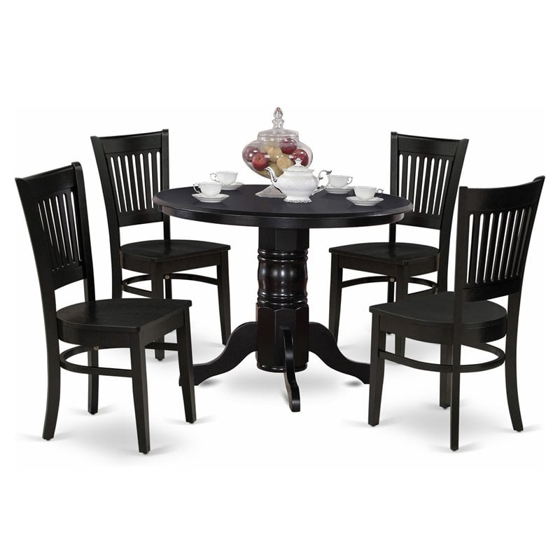 East West Furniture Shelton 5-piece Traditional Wood Dining Set in Black