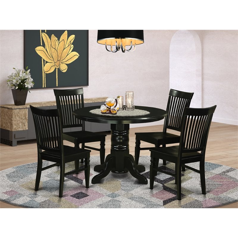 East West Furniture Shelton 5-piece Wood Table and Dinette Chair Set in Black