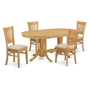 east west furniture vancouver 5-piece wood dining table and chairs in oak