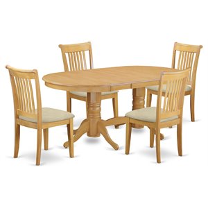 east west furniture vancouver 5-piece wood dining set with cushion seat in oak