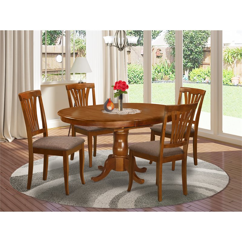 East West Furniture Portland 5-piece Wood Dining Set with Linen Seat in Brown