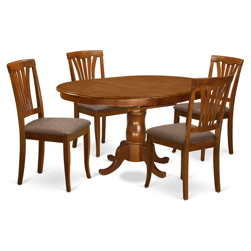 East West Furniture Portland 5-piece Wood Dining Set with Linen Seat in Brown