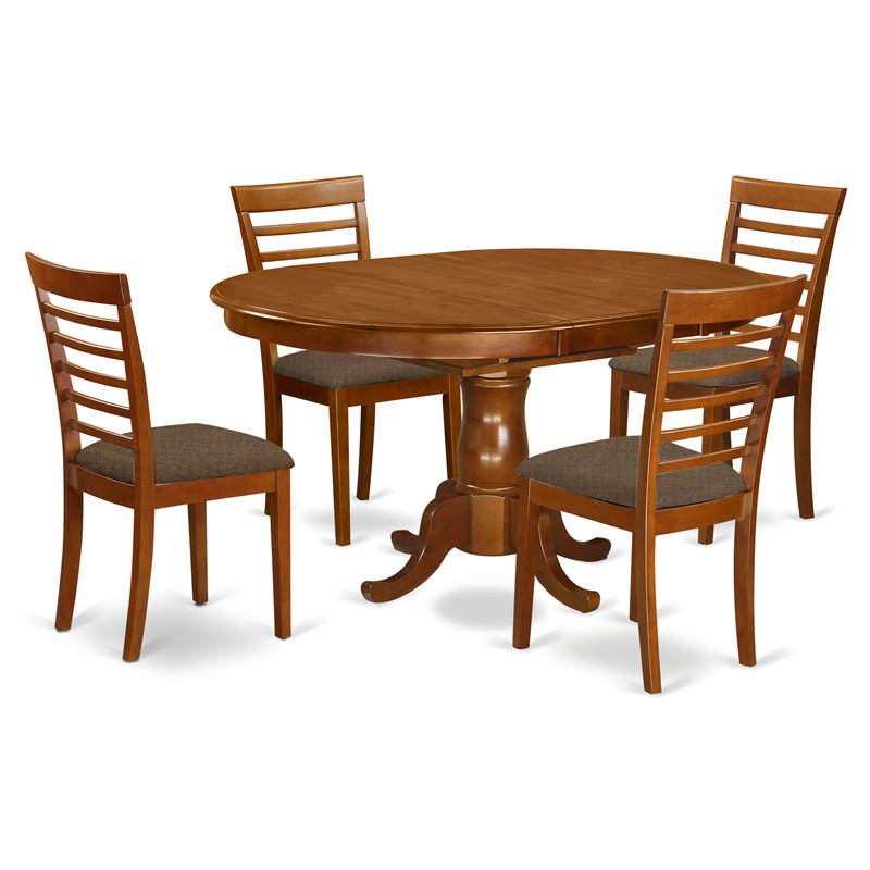 East West Furniture Portland 5-piece Dining Set with Oval Table in Saddle Brown