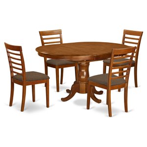 East West Furniture Portland 5-piece Dining Set with Oval Table in Saddle Brown