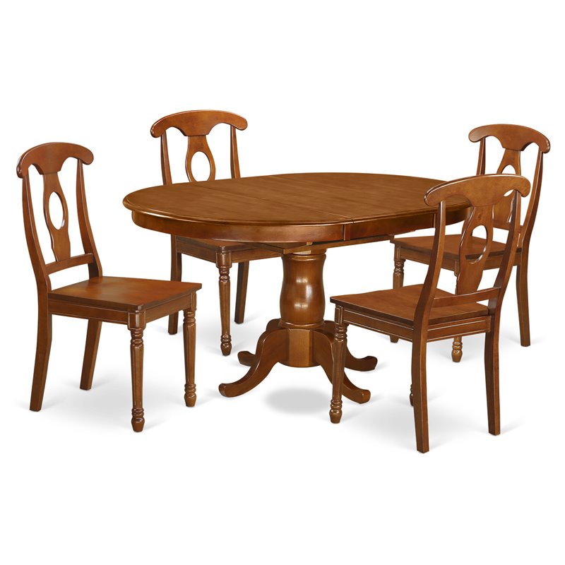 East West Furniture Portland 5-piece Wood Dining Room Table Set in Saddle Brown