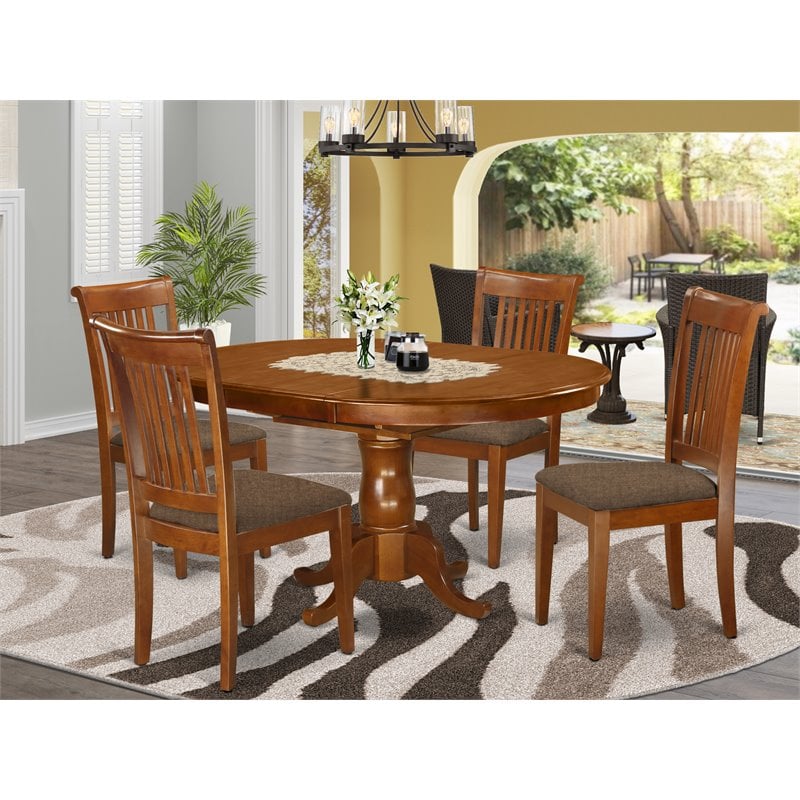 East West Furniture Portland 5-piece Wood Table and Dining Chairs in Brown