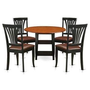 East West Furniture Sudbury 5-piece Wood Dining Set with Leather Chairs in Black