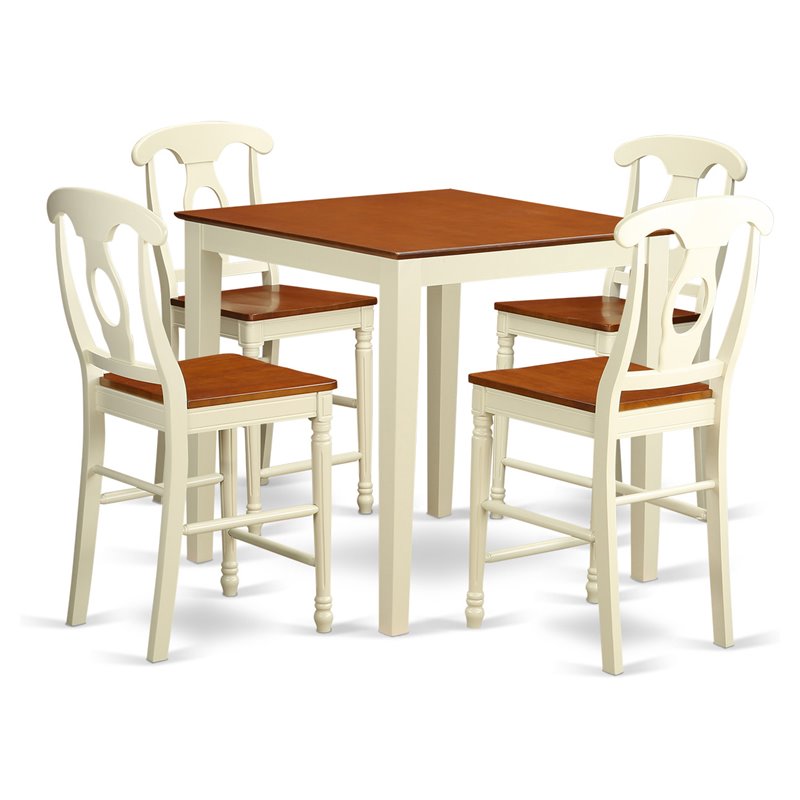 East West Furniture Vernon 5-piece Wood Dining Set with Bar Stools in Cherry