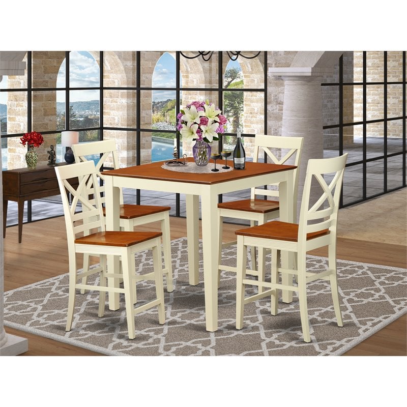 East West Furniture Vernon 5-piece Wood Counter Height Dining Set in Cherry