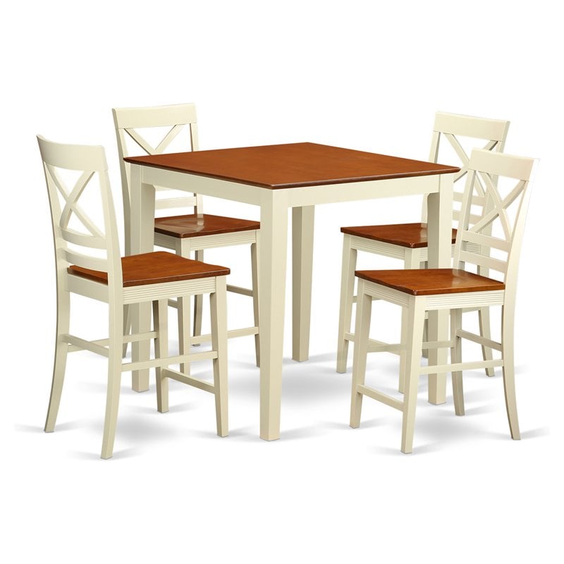 East West Furniture Vernon 5-piece Wood Counter Height Dining Set in Cherry