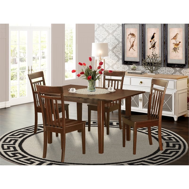 East West Furniture Picasso 5-piece Wood Kitchen Table Set in Mahogany