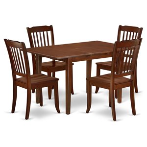 East West Furniture Picasso 5-piece Dining Set with Wood Seat in Mahogany