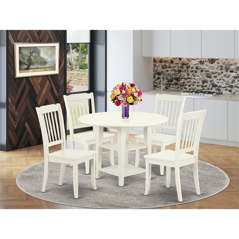 East West Furniture Sudbury 5-piece Wood Dining Table and Chair Set in White
