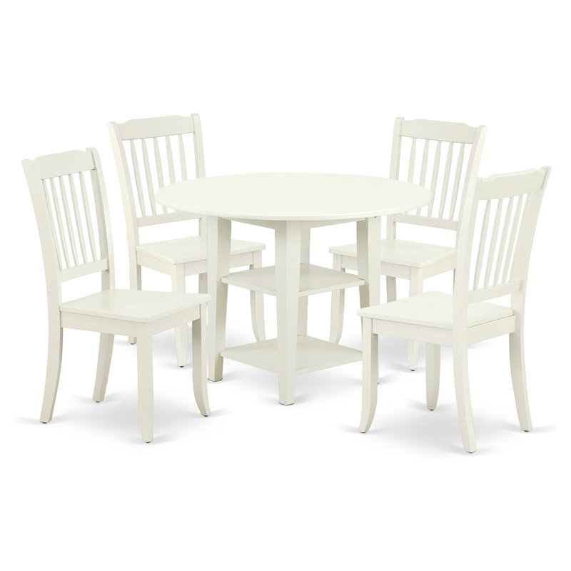 East West Furniture Sudbury 5-piece Wood Dining Table and Chair Set in White