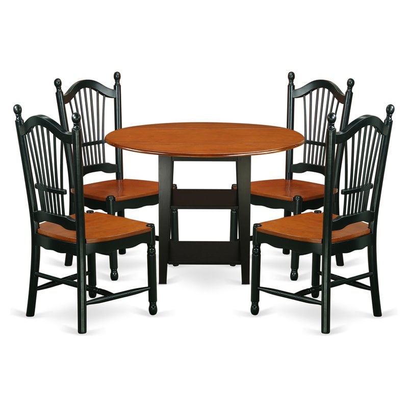 East West Furniture Sudbury 5-piece Wood Dining Table Set in Black/Cherry