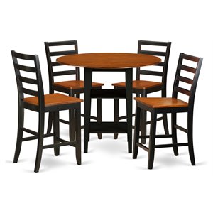 east west furniture sudbury 5-piece wood dining room set in black/cherry