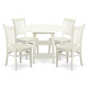 east west furniture sudbury 5-piece dining set with wood seat in linen white