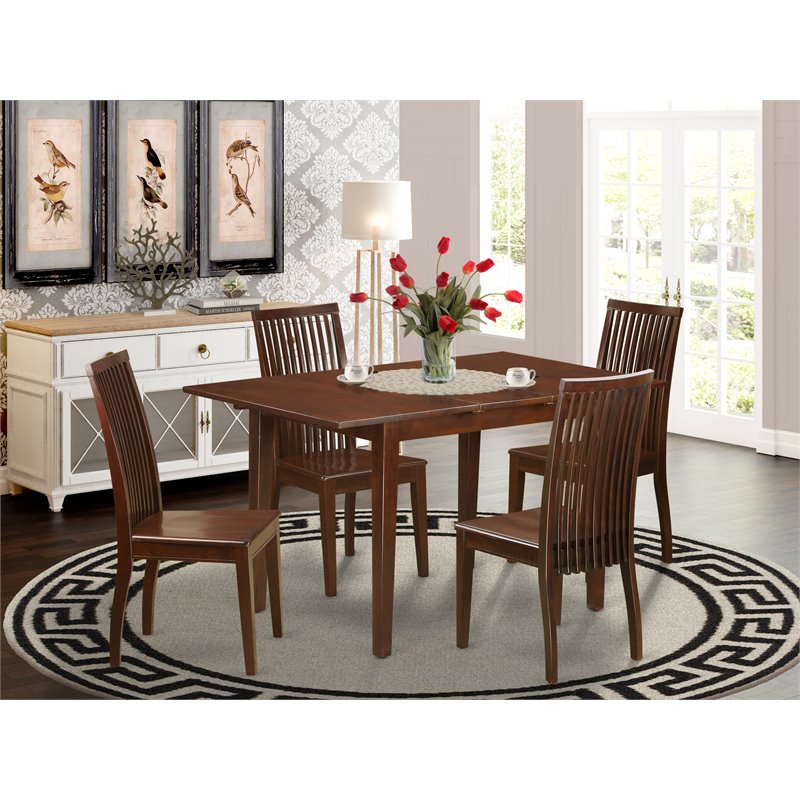 East West Furniture Picasso 5-piece Dining Set w/ Rectangular Table in Mahogany