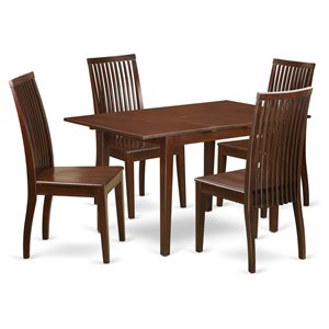 East West Furniture Picasso 5-piece Dining Set w/ Rectangular Table in Mahogany