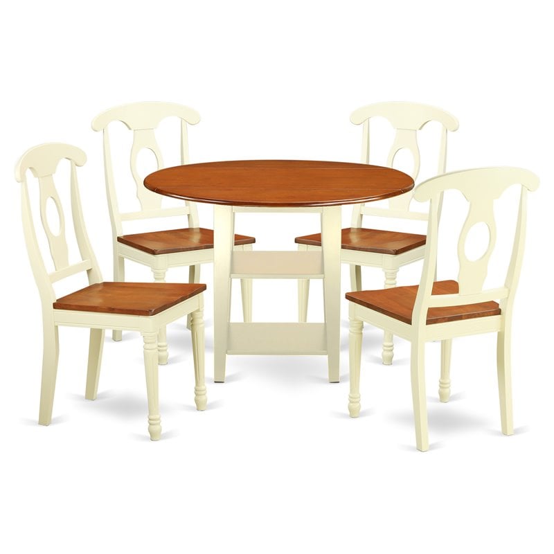 East West Furniture Sudbury 5-piece Wood Table and Dining Chair Set in Cherry