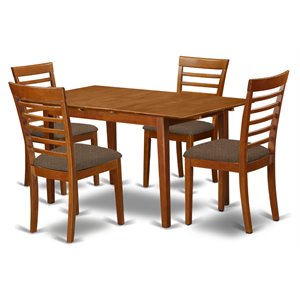 east west furniture picasso 5-piece dining table and chair set in saddle brown