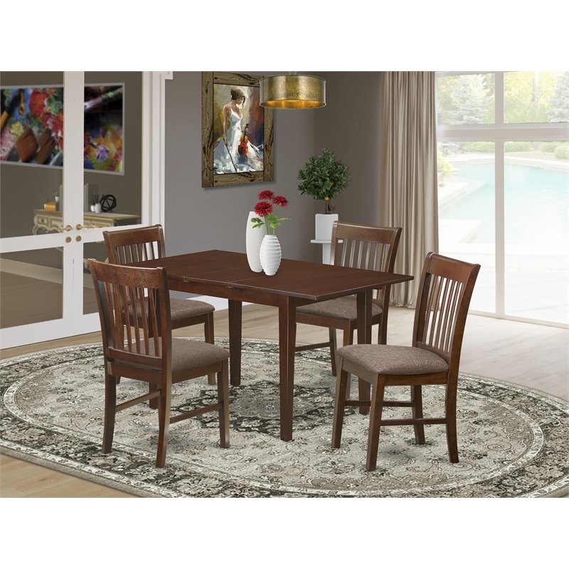 East West Furniture Picasso 5-piece Wood Dinette Table Set in Mahogany