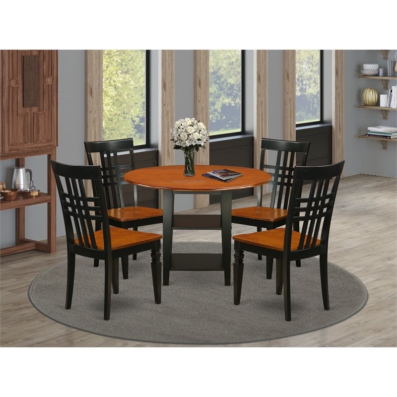 East West Furniture Sudbury 5-piece Wood Dining Set with Slat Chairs in Black