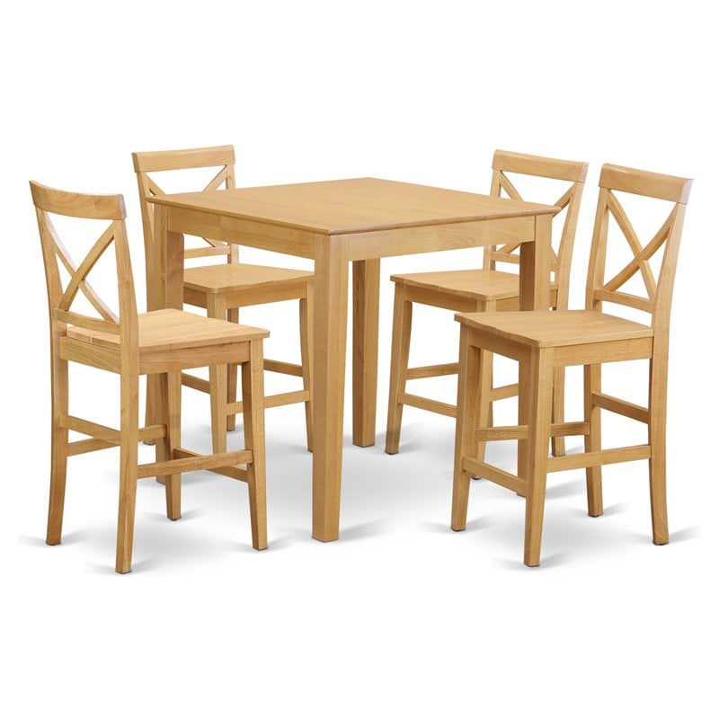 East West Furniture Pub 5-piece Traditional Wood Dining Table Set in Oak