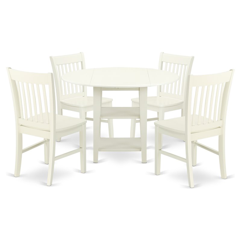 East West Furniture Sudbury 5-piece Wood Dining Set in Linen White