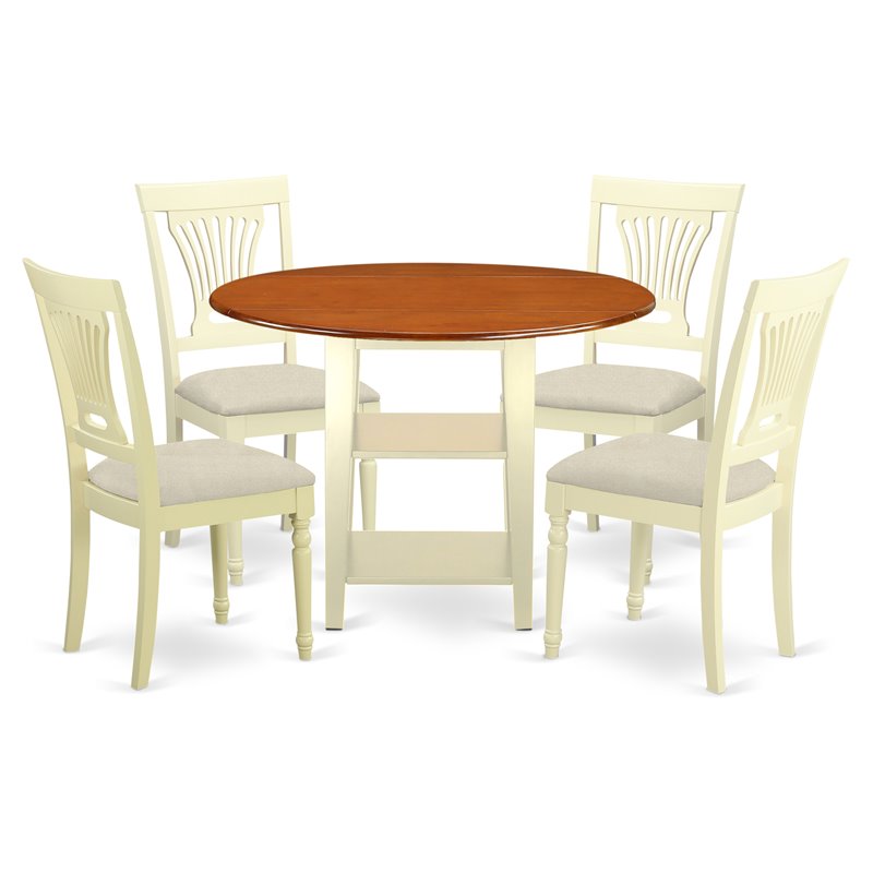 East West Furniture Sudbury 5-piece Wood Dining Set with Fabric Seat in Cherry