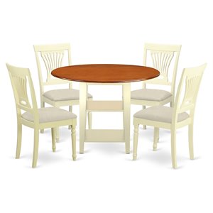 east west furniture sudbury 5-piece wood dining set with fabric seat in cherry