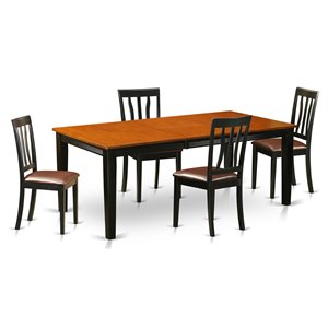 east west furniture quincy 5-piece dining set with leather seat in black/cherry
