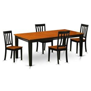 east west furniture quincy 5-piece dining set with wood seat in black/cherry