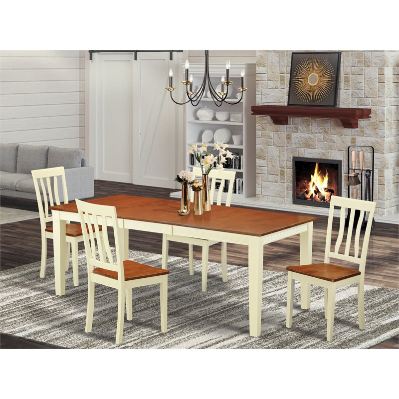 East West Furniture Quincy 5-piece Wood Dinette Set in Buttermilk/Cherry