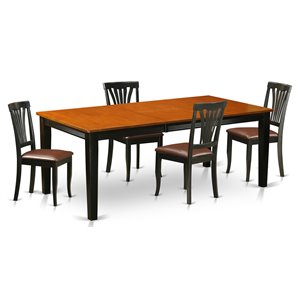 east west furniture quincy 5-piece dining set with leather chairs in black