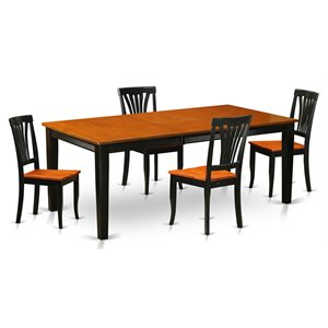 east west furniture quincy 5-piece dining set with wood chairs in black