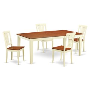 east west furniture quincy 5-piece wood dining table set in buttermilk/cherry