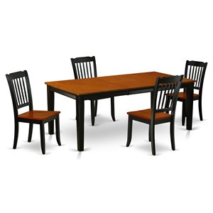 east west furniture quincy 5-piece wood dining table set in black/cherry