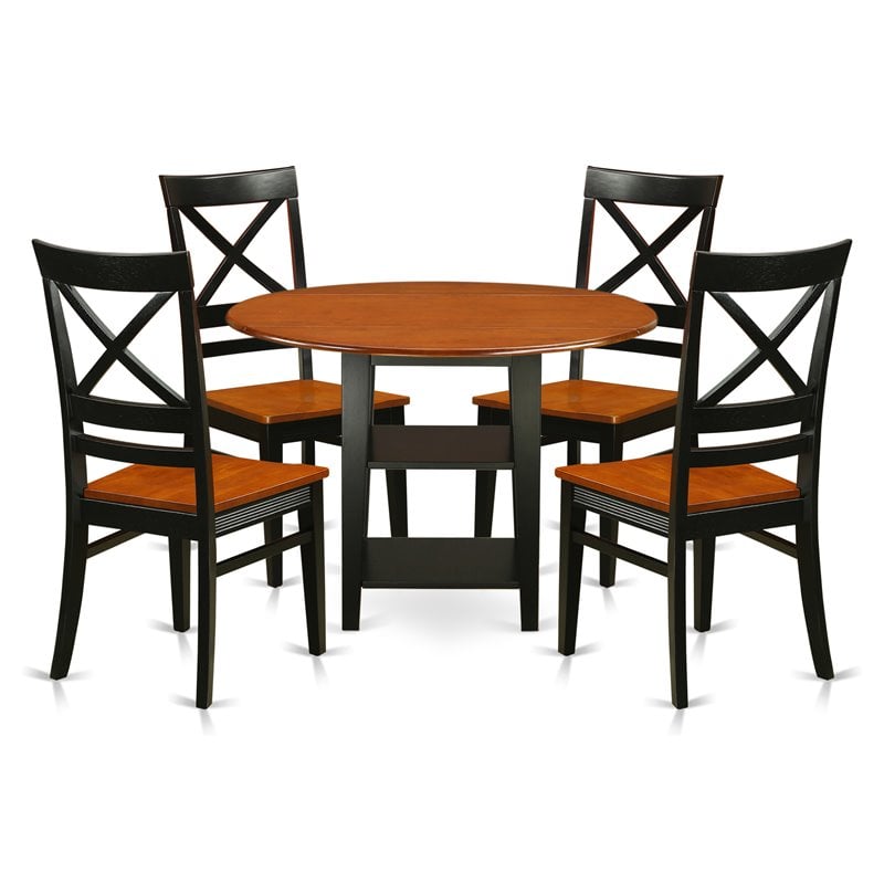 East West Furniture Sudbury 5-piece Wood Dining Set with X-Back Chairs in Black