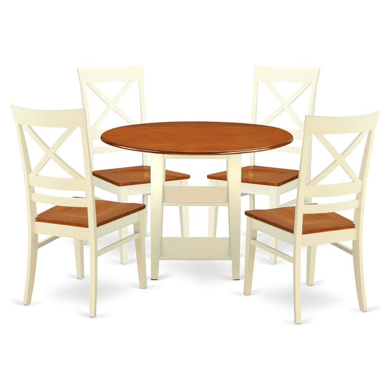 East West Furniture Sudbury 5-piece Wood Dining Set with X-Back Chairs in Cherry